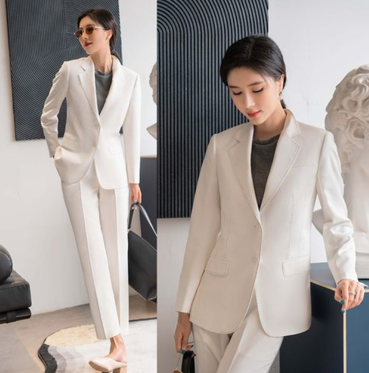 白色女士小西裝套裝，職業(yè)女士西裝氣質(zhì)高雅,果斷干練